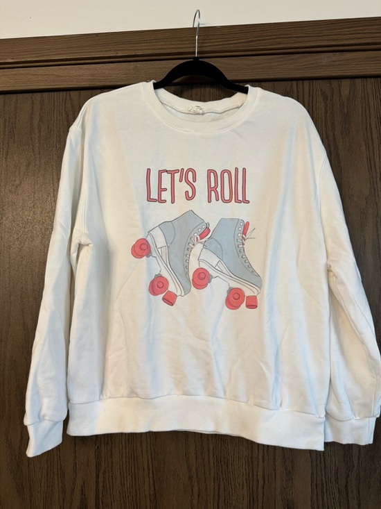 12 Pm By Mon Ami Sweaters - White "Let's Roll" Roller Skate Graphic Sweatshirt